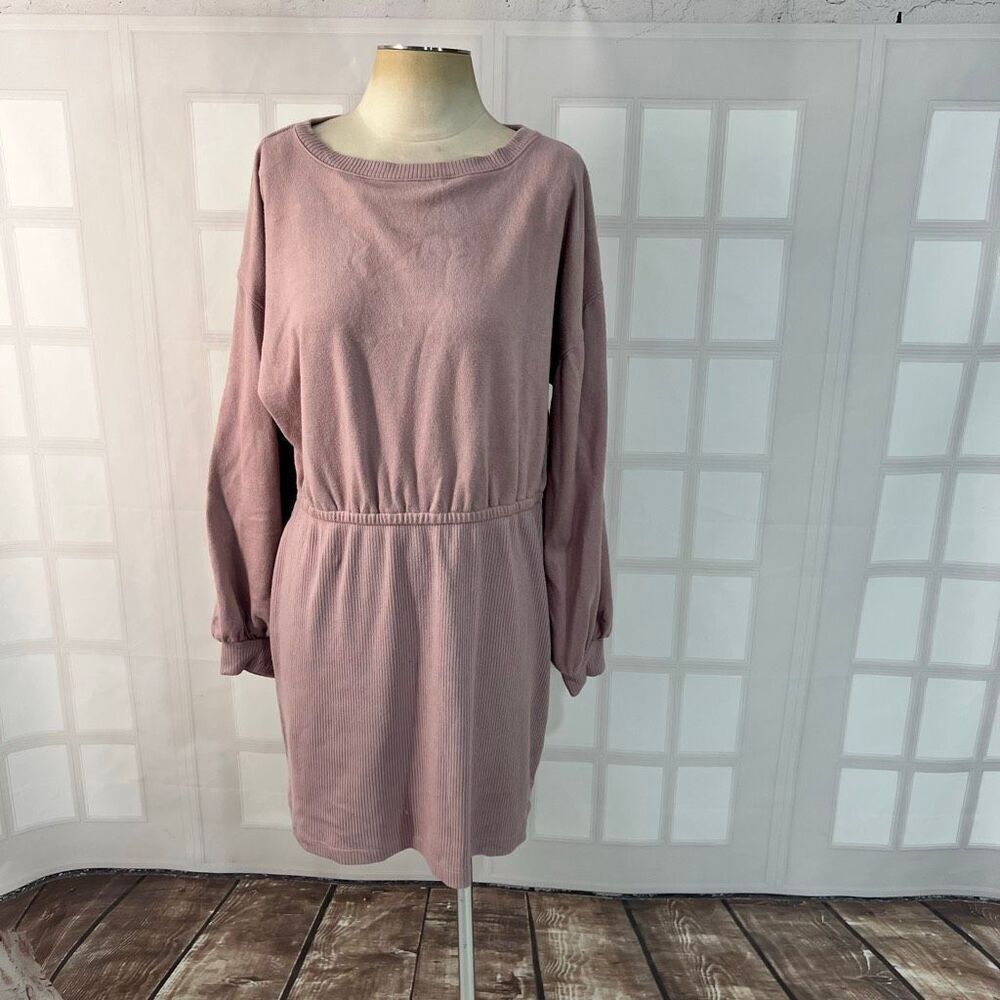 Nine West Pink Knitted Boat Neck Long Sleeve Tunic Pullover Sweater Dress XL